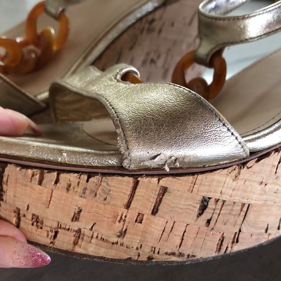 Prada vintage 90’s cork wedge heels metallic leather tortoiseshell look links 8 - Picture 11 of 11